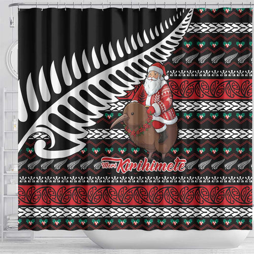 New Zealand Kiwi Santa Christmas Shower Curtain He Wairua Kirihimete - Aussie Hoodie