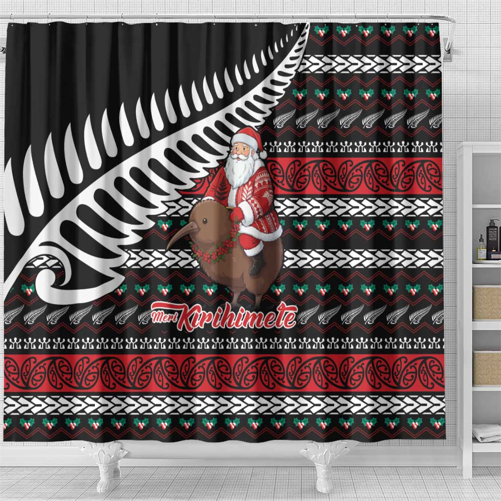 New Zealand Kiwi Santa Christmas Shower Curtain He Wairua Kirihimete - Aussie Hoodie