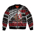 New Zealand Kiwi Santa Christmas Sleeve Zip Bomber Jacket He Wairua Kirihimete - Aussie Hoodie