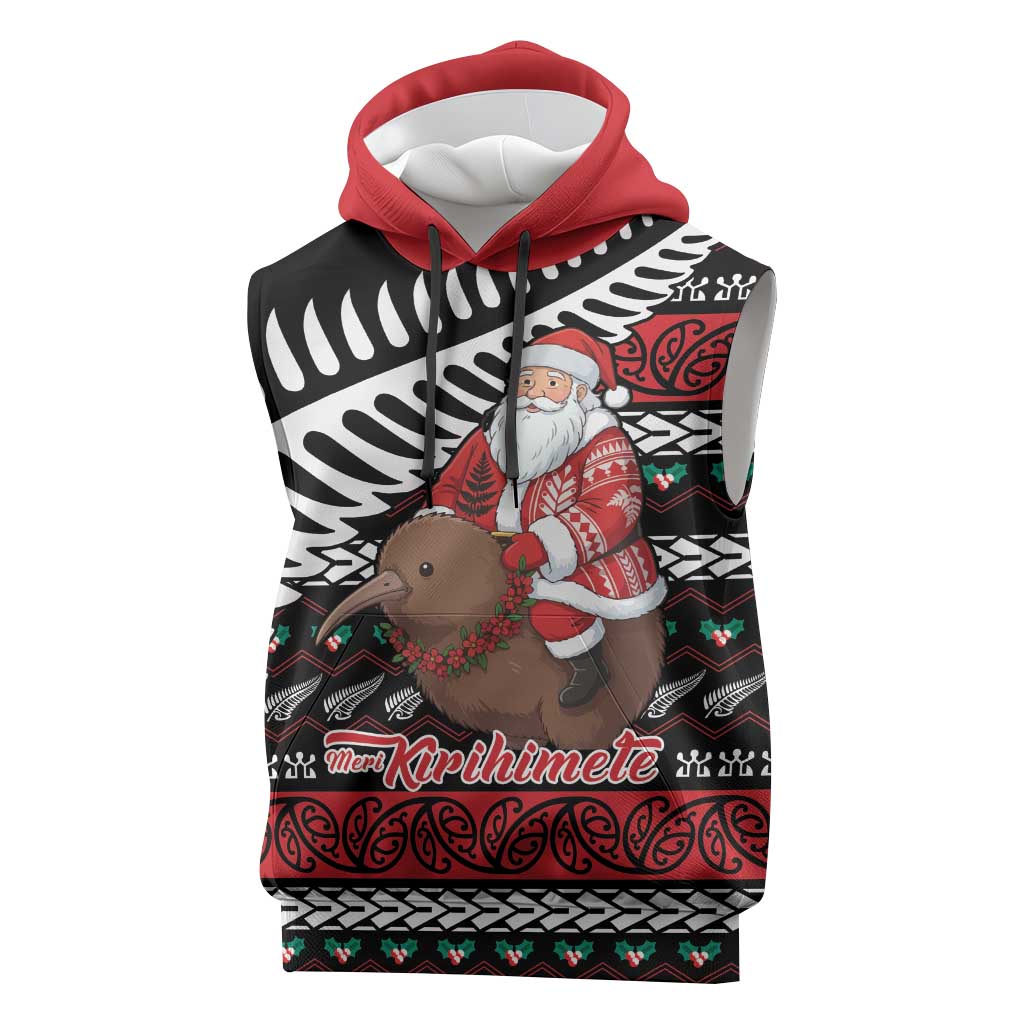 New Zealand Kiwi Santa Christmas Sleeveless Hoodie He Wairua Kirihimete - Aussie Hoodie