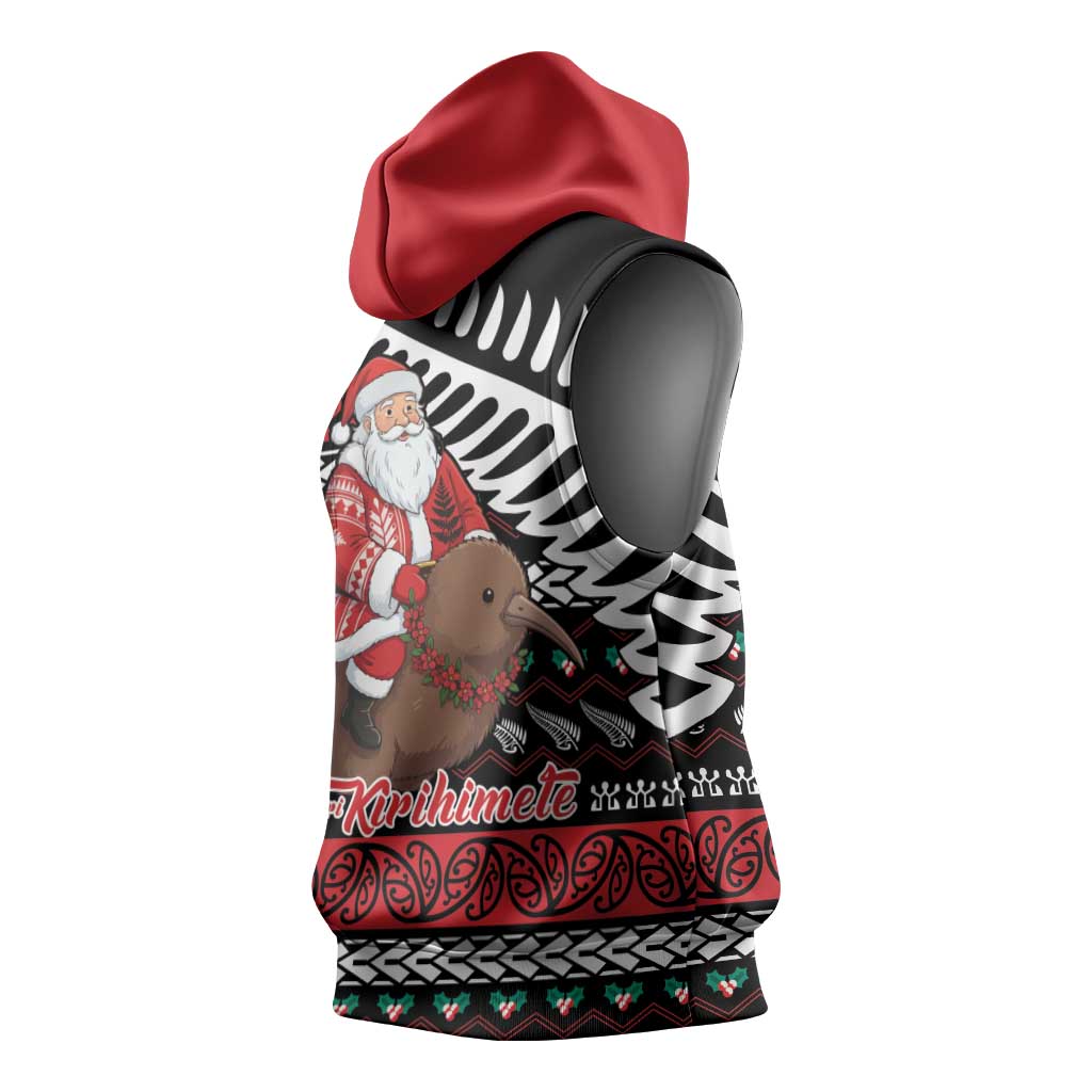 New Zealand Kiwi Santa Christmas Sleeveless Hoodie He Wairua Kirihimete - Aussie Hoodie