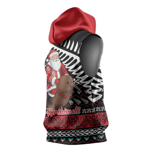 New Zealand Kiwi Santa Christmas Sleeveless Hoodie He Wairua Kirihimete - Aussie Hoodie