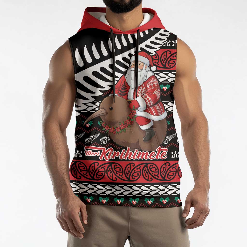 New Zealand Kiwi Santa Christmas Sleeveless Hoodie He Wairua Kirihimete - Aussie Hoodie