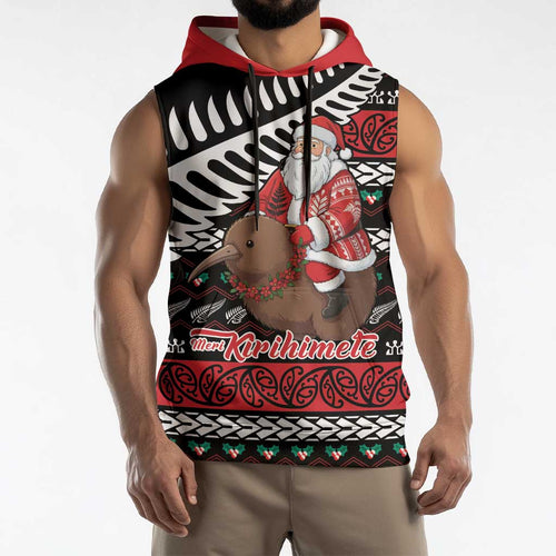 New Zealand Kiwi Santa Christmas Sleeveless Hoodie He Wairua Kirihimete - Aussie Hoodie