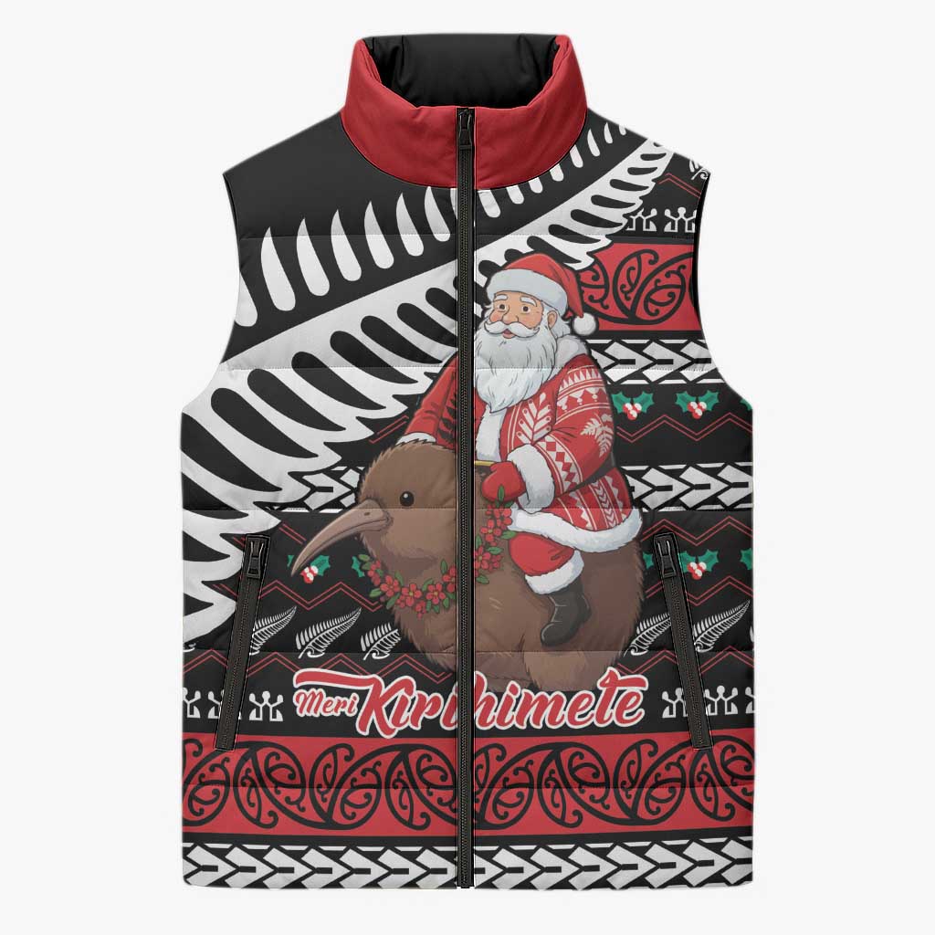 New Zealand Kiwi Santa Christmas Sleeveless Puffer Jacket He Wairua Kirihimete - Aussie Hoodie