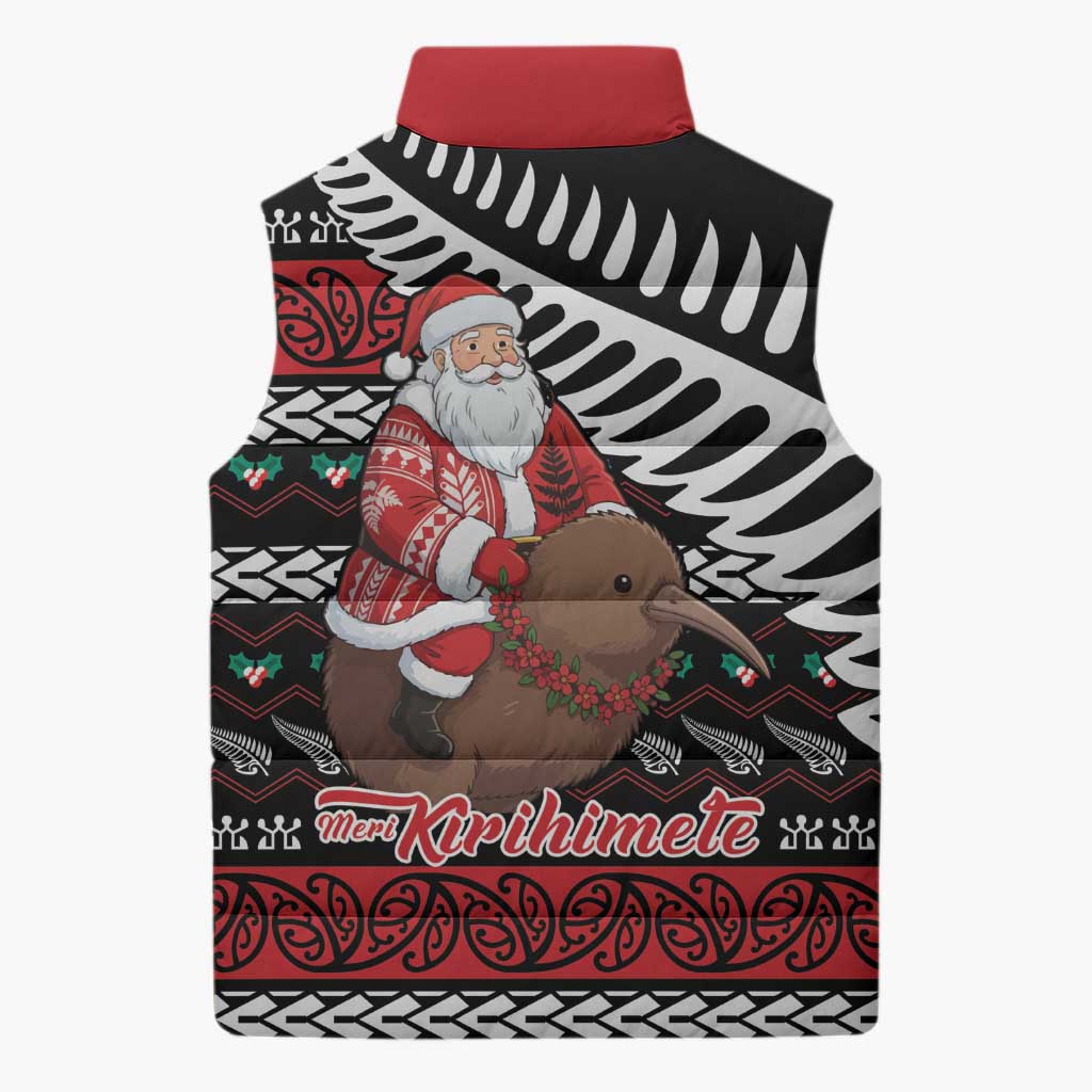 New Zealand Kiwi Santa Christmas Sleeveless Puffer Jacket He Wairua Kirihimete - Aussie Hoodie