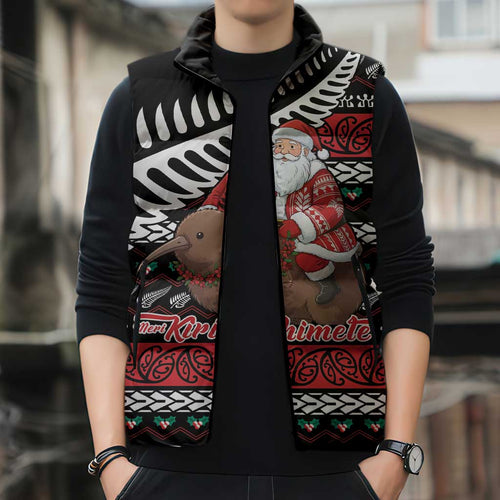 New Zealand Kiwi Santa Christmas Sleeveless Puffer Jacket He Wairua Kirihimete - Aussie Hoodie