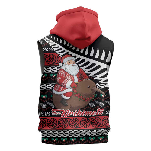 New Zealand Kiwi Santa Christmas Sleeveless Zip Hoodie He Wairua Kirihimete LT9