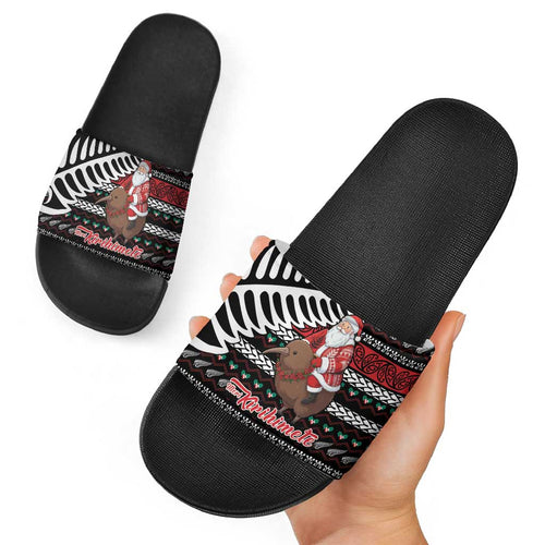 New Zealand Kiwi Santa Christmas Slide Sandals He Wairua Kirihimete - Aussie Hoodie