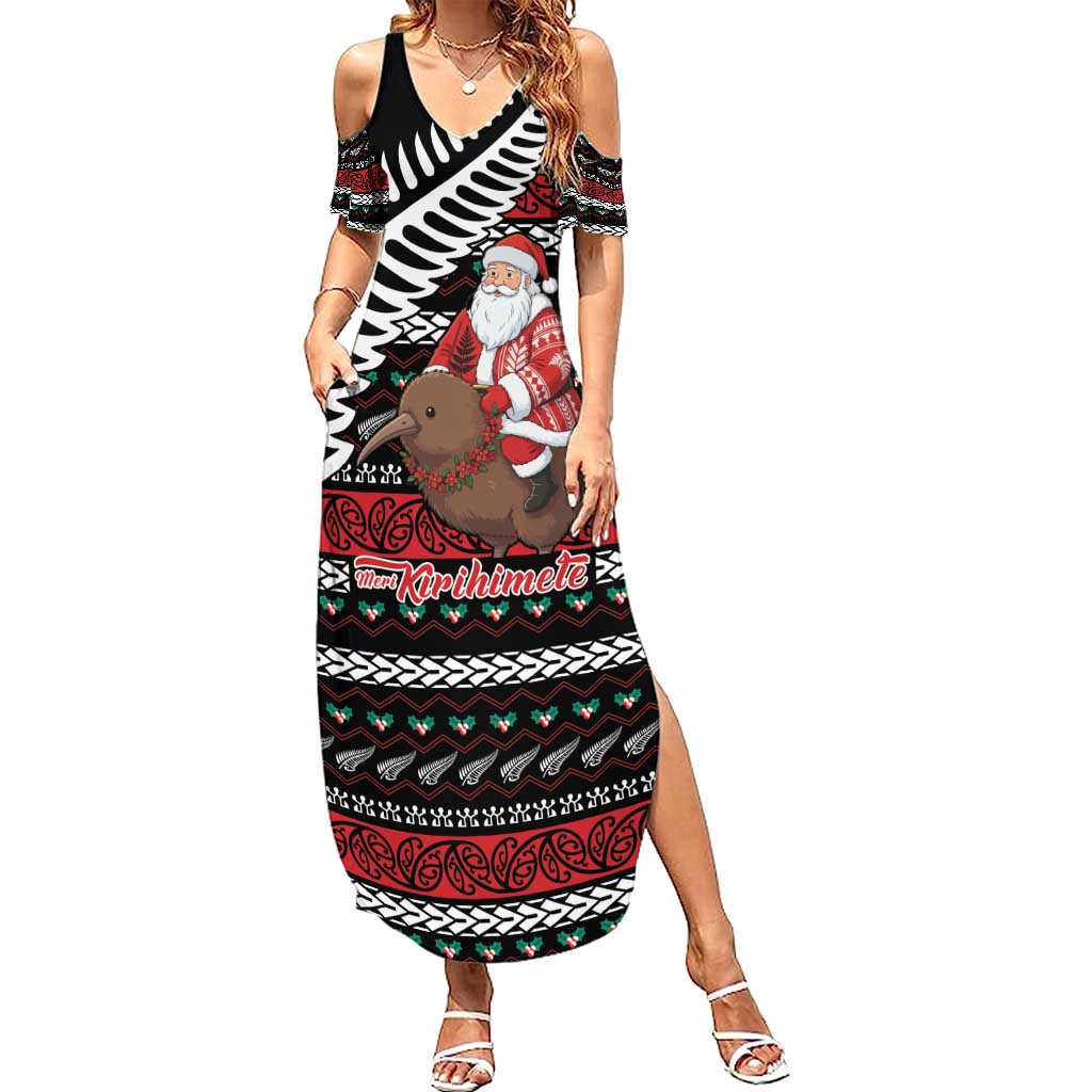 New Zealand Kiwi Santa Christmas Summer Maxi Dress He Wairua Kirihimete - Aussie Hoodie