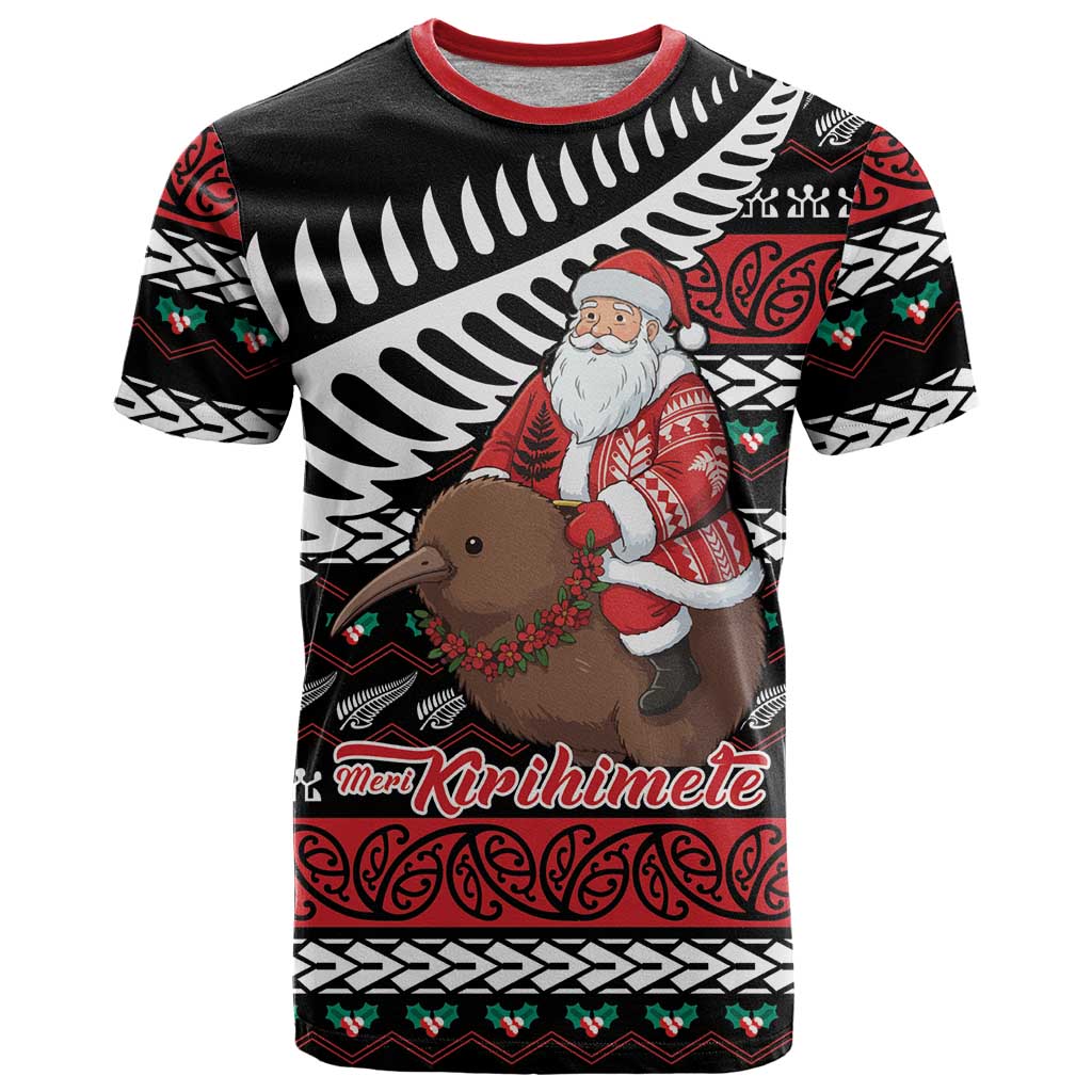 New Zealand Kiwi Santa Christmas T Shirt He Wairua Kirihimete - Aussie Hoodie