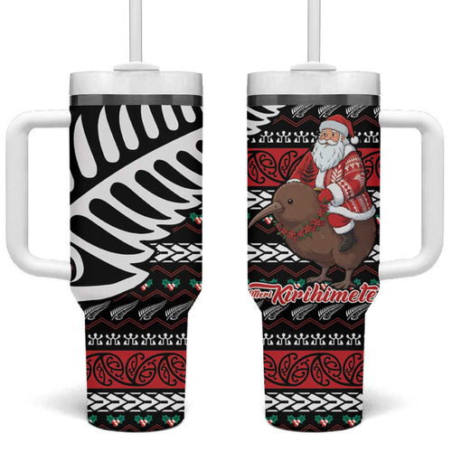 New Zealand Kiwi Santa Christmas Tumbler With Handle He Wairua Kirihimete - Aussie Hoodie