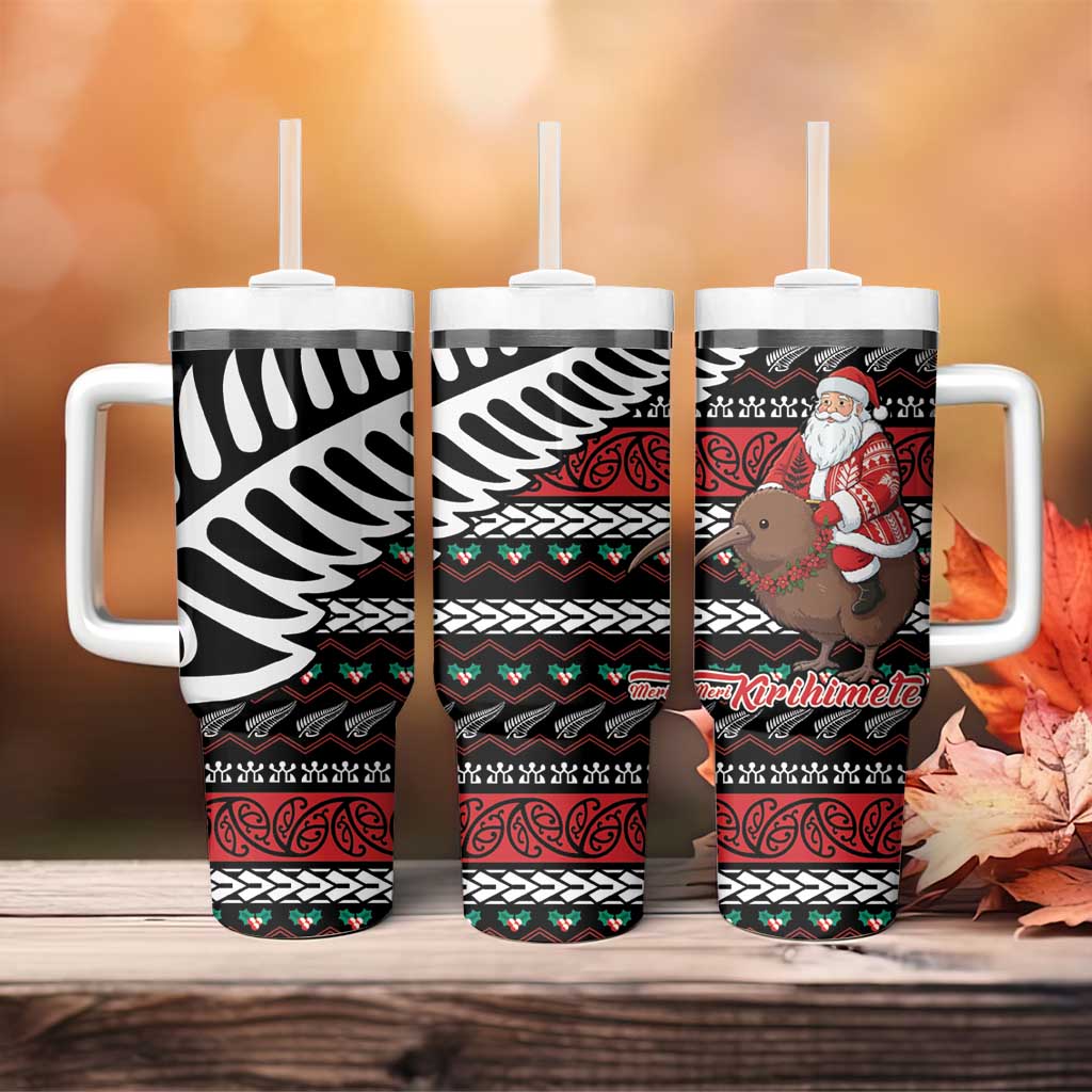 New Zealand Kiwi Santa Christmas Tumbler With Handle He Wairua Kirihimete - Aussie Hoodie