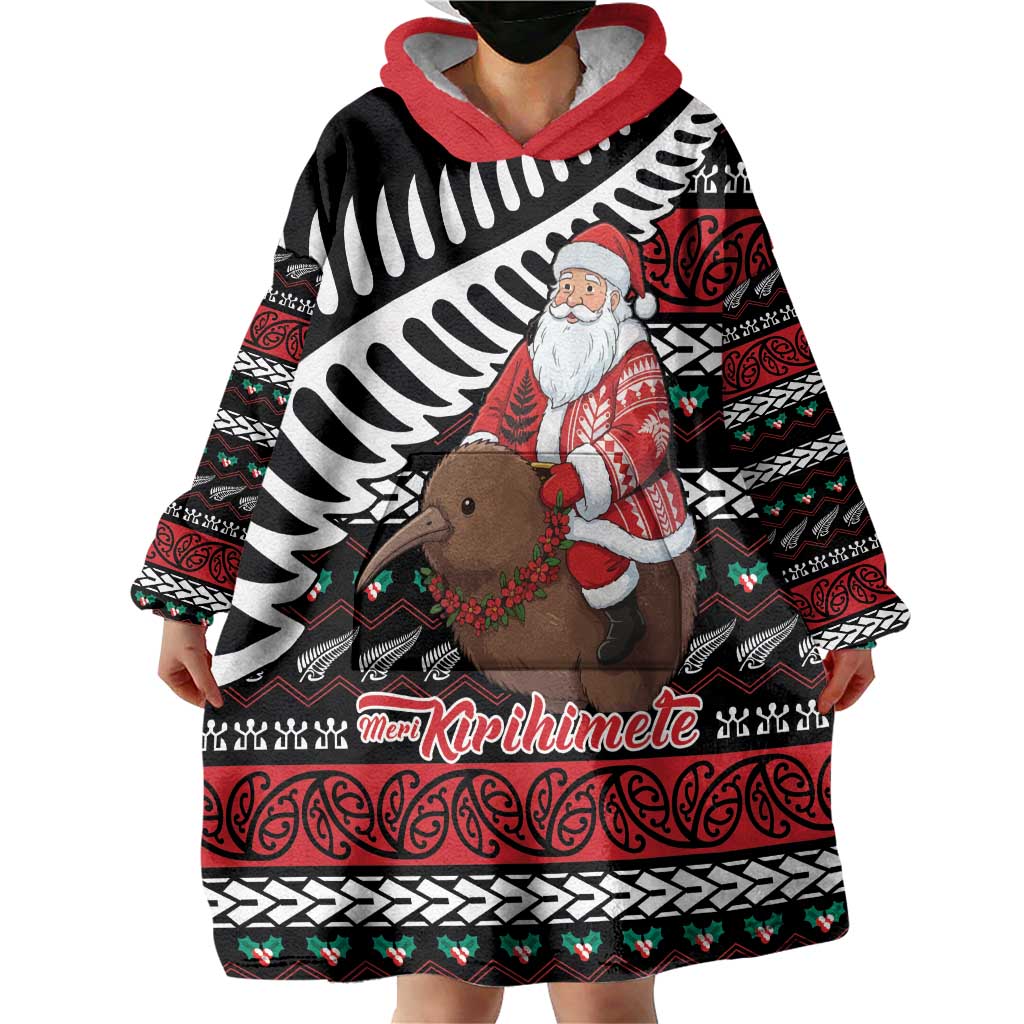 New Zealand Kiwi Santa Christmas Wearable Blanket Hoodie He Wairua Kirihimete - Aussie Hoodie