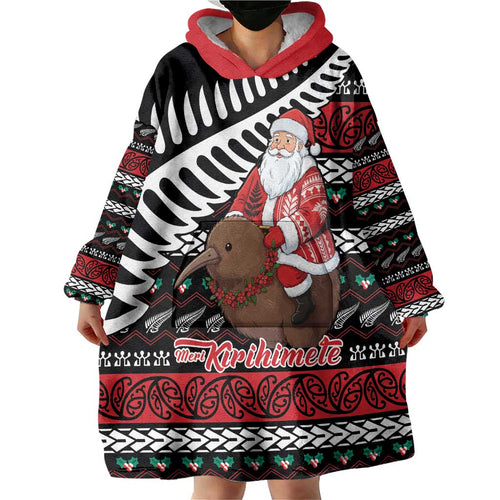 New Zealand Kiwi Santa Christmas Wearable Blanket Hoodie He Wairua Kirihimete - Aussie Hoodie