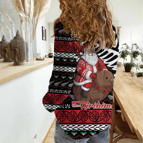 New Zealand Kiwi Santa Christmas Women Casual Shirt He Wairua Kirihimete - Aussie Hoodie