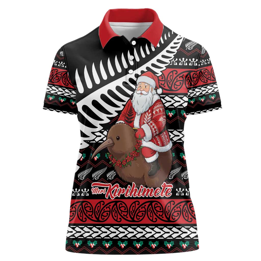 New Zealand Kiwi Santa Christmas Women Polo Shirt He Wairua Kirihimete - Aussie Hoodie