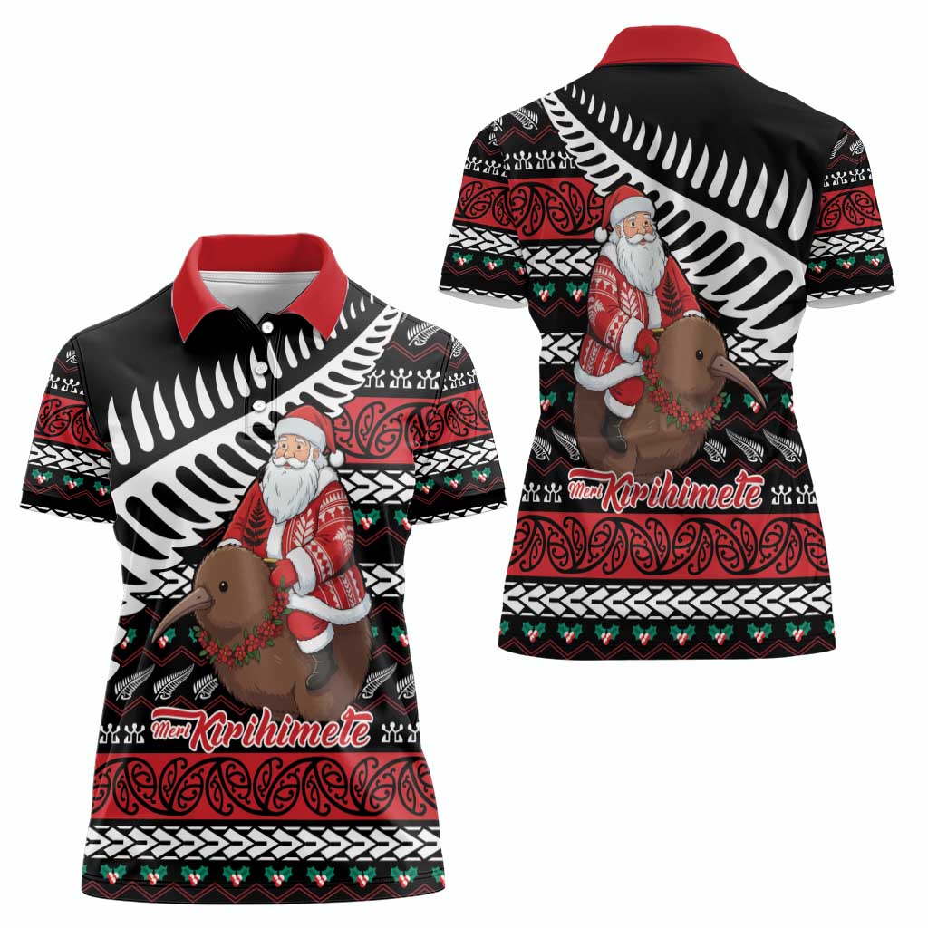 New Zealand Kiwi Santa Christmas Women Polo Shirt He Wairua Kirihimete - Aussie Hoodie