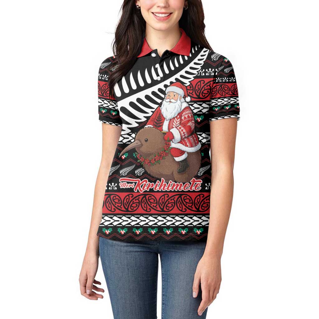New Zealand Kiwi Santa Christmas Women Polo Shirt He Wairua Kirihimete - Aussie Hoodie