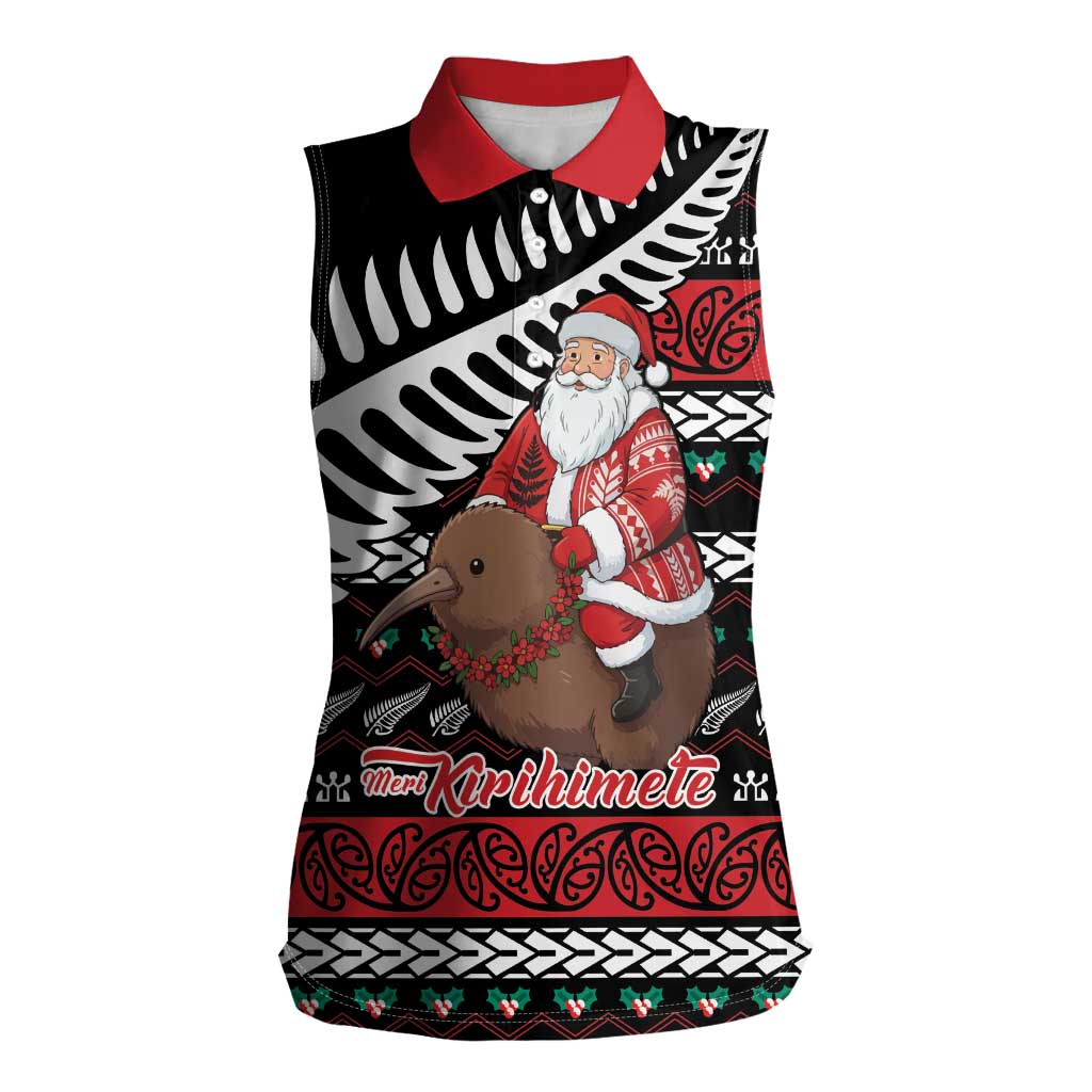 New Zealand Kiwi Santa Christmas Women Sleeveless Polo Shirt He Wairua Kirihimete - Aussie Hoodie