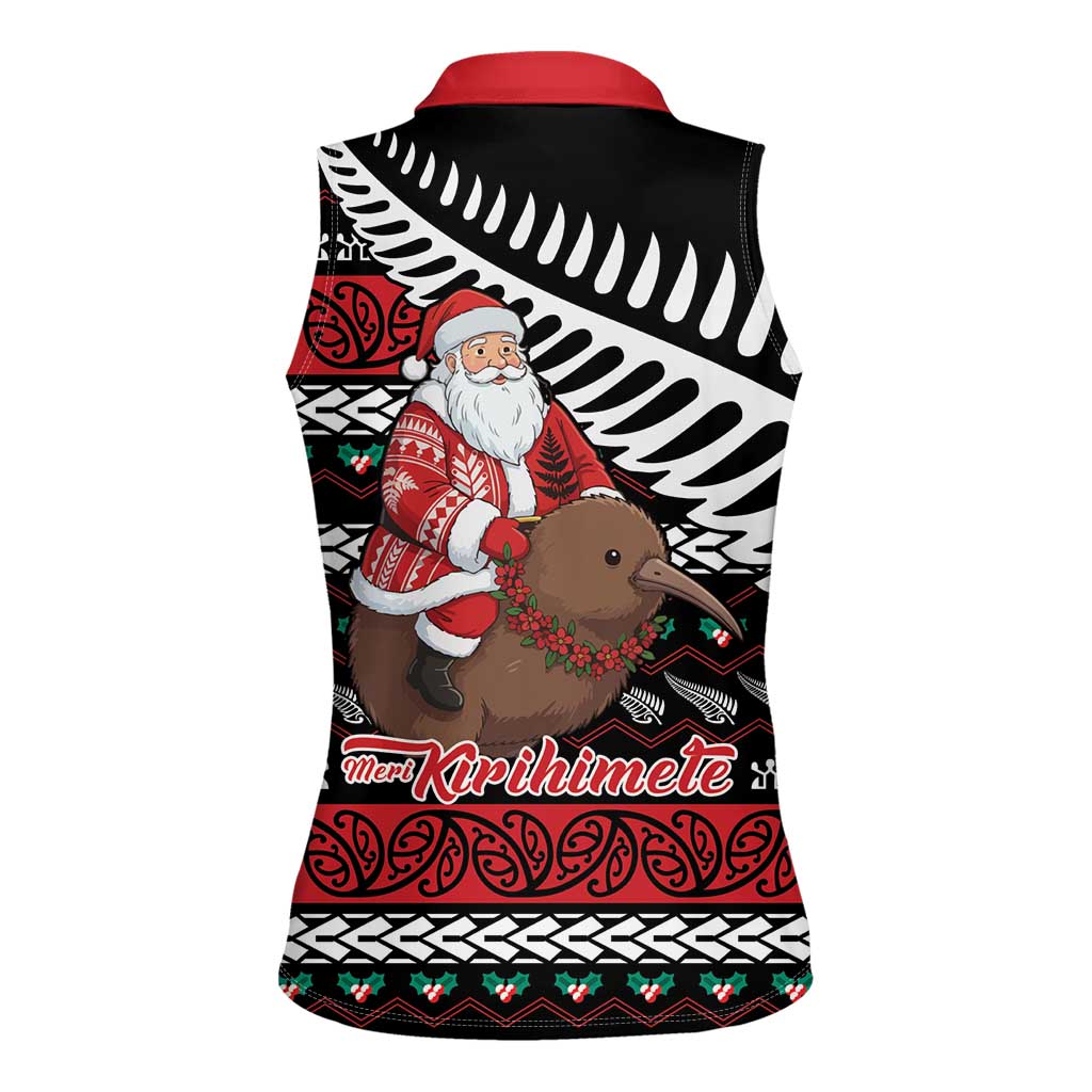 New Zealand Kiwi Santa Christmas Women Sleeveless Polo Shirt He Wairua Kirihimete - Aussie Hoodie