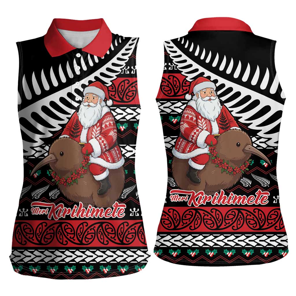 New Zealand Kiwi Santa Christmas Women Sleeveless Polo Shirt He Wairua Kirihimete - Aussie Hoodie