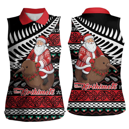 New Zealand Kiwi Santa Christmas Women Sleeveless Polo Shirt He Wairua Kirihimete - Aussie Hoodie