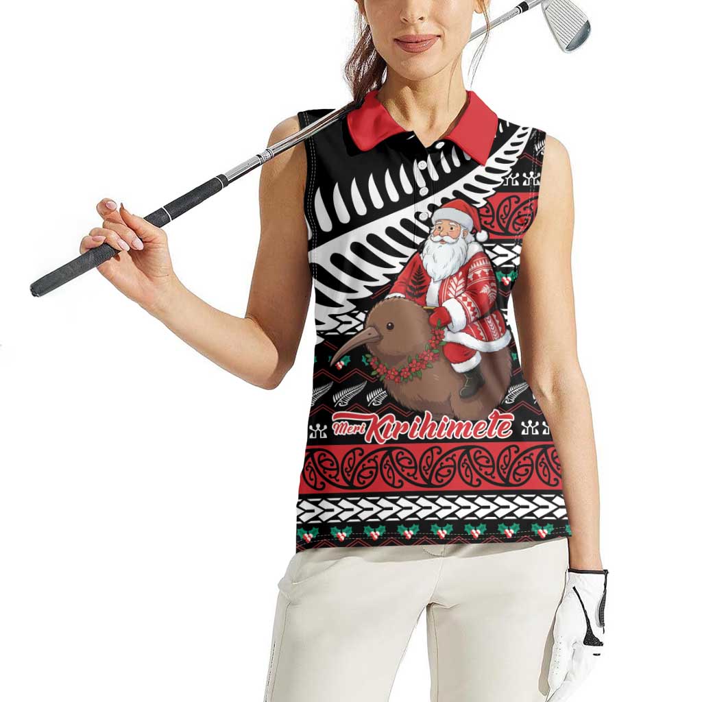 New Zealand Kiwi Santa Christmas Women Sleeveless Polo Shirt He Wairua Kirihimete - Aussie Hoodie