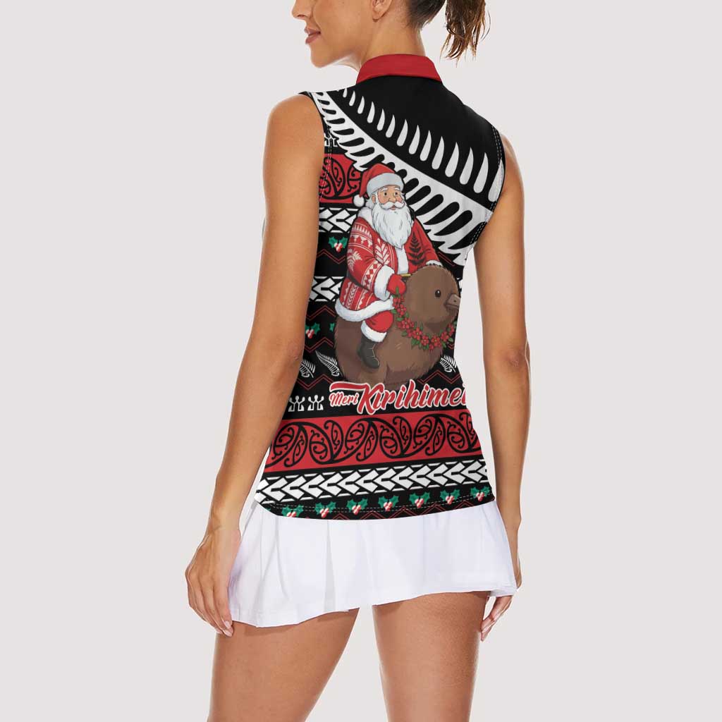 New Zealand Kiwi Santa Christmas Women Sleeveless Polo Shirt He Wairua Kirihimete - Aussie Hoodie