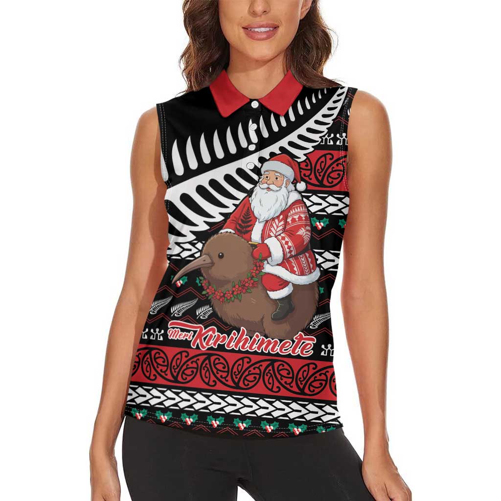 New Zealand Kiwi Santa Christmas Women Sleeveless Polo Shirt He Wairua Kirihimete - Aussie Hoodie