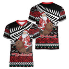 New Zealand Kiwi Santa Christmas Women V-Neck T-Shirt He Wairua Kirihimete - Aussie Hoodie