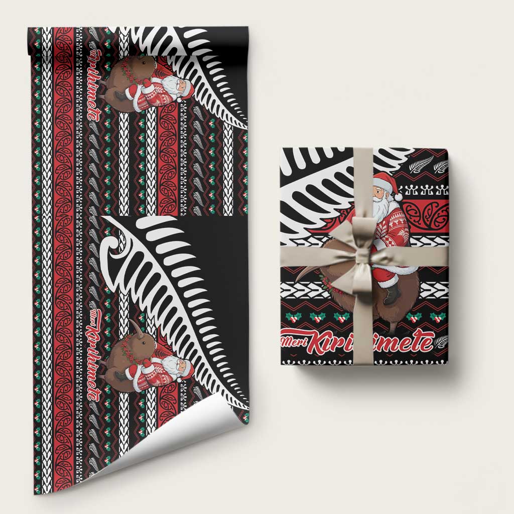 New Zealand Kiwi Santa Christmas Wrapping Paper He Wairua Kirihimete - Aussie Hoodie