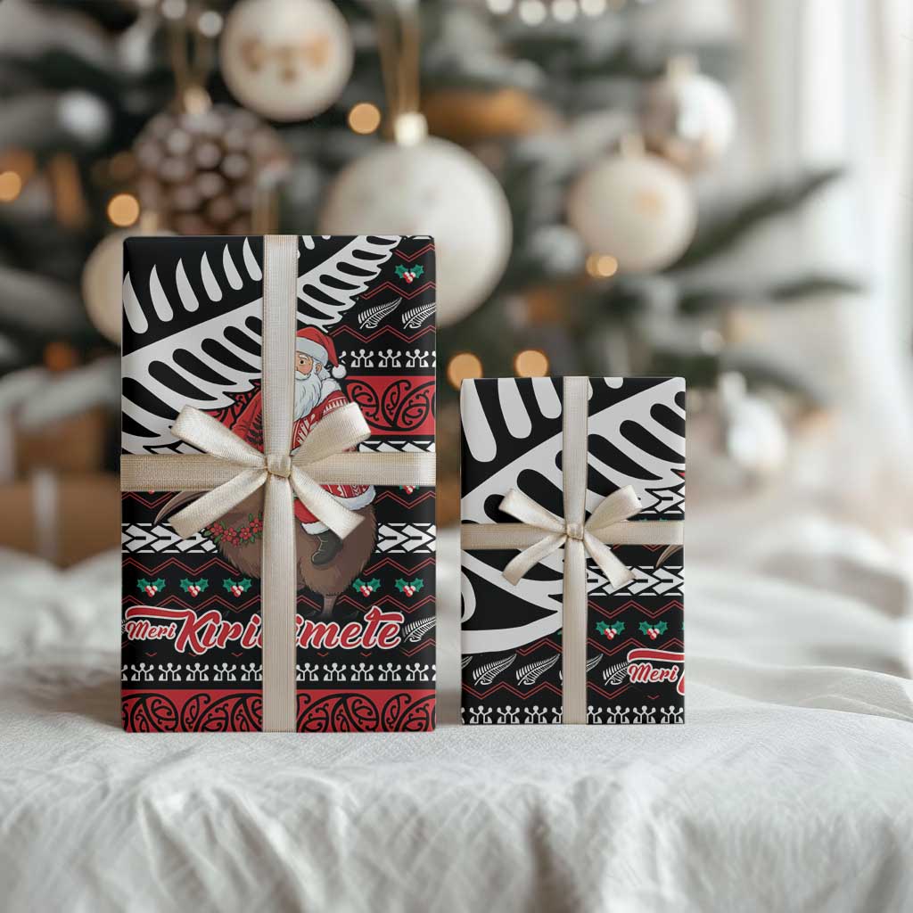 New Zealand Kiwi Santa Christmas Wrapping Paper He Wairua Kirihimete - Aussie Hoodie