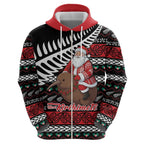 New Zealand Kiwi Santa Christmas Zip Hoodie He Wairua Kirihimete - Aussie Hoodie