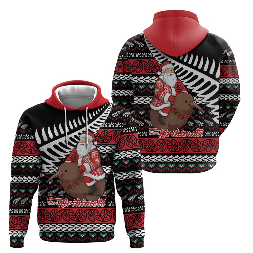 New Zealand Kiwi Santa Christmas Zip Hoodie He Wairua Kirihimete - Aussie Hoodie