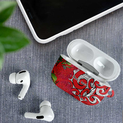 Personalised New Zealand Koru Pohutukawa AirPods Case Meri Kirihimete Aroha for Christmas - Aussie Hoodie
