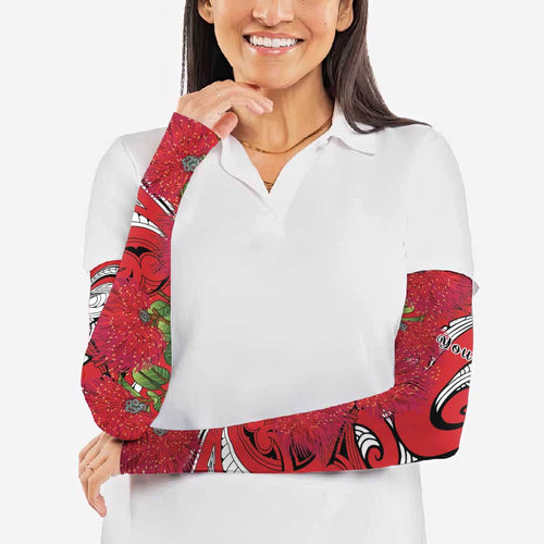 Personalised New Zealand Koru Pohutukawa Arm Sleeves Meri Kirihimete Aroha for Christmas - Aussie Hoodie