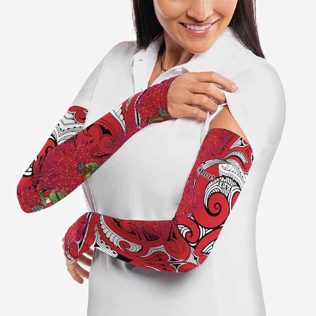 Personalised New Zealand Koru Pohutukawa Arm Sleeves Meri Kirihimete Aroha for Christmas - Aussie Hoodie