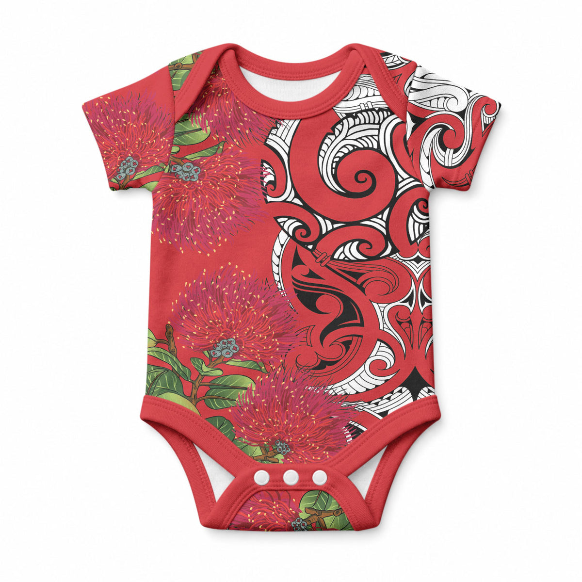 Personalised New Zealand Koru Pohutukawa Baby Onesie Meri Kirihimete Aroha for Christmas