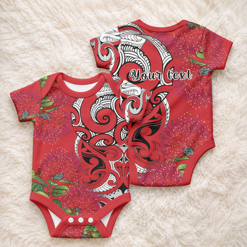 Personalised New Zealand Koru Pohutukawa Baby Onesie Meri Kirihimete Aroha for Christmas