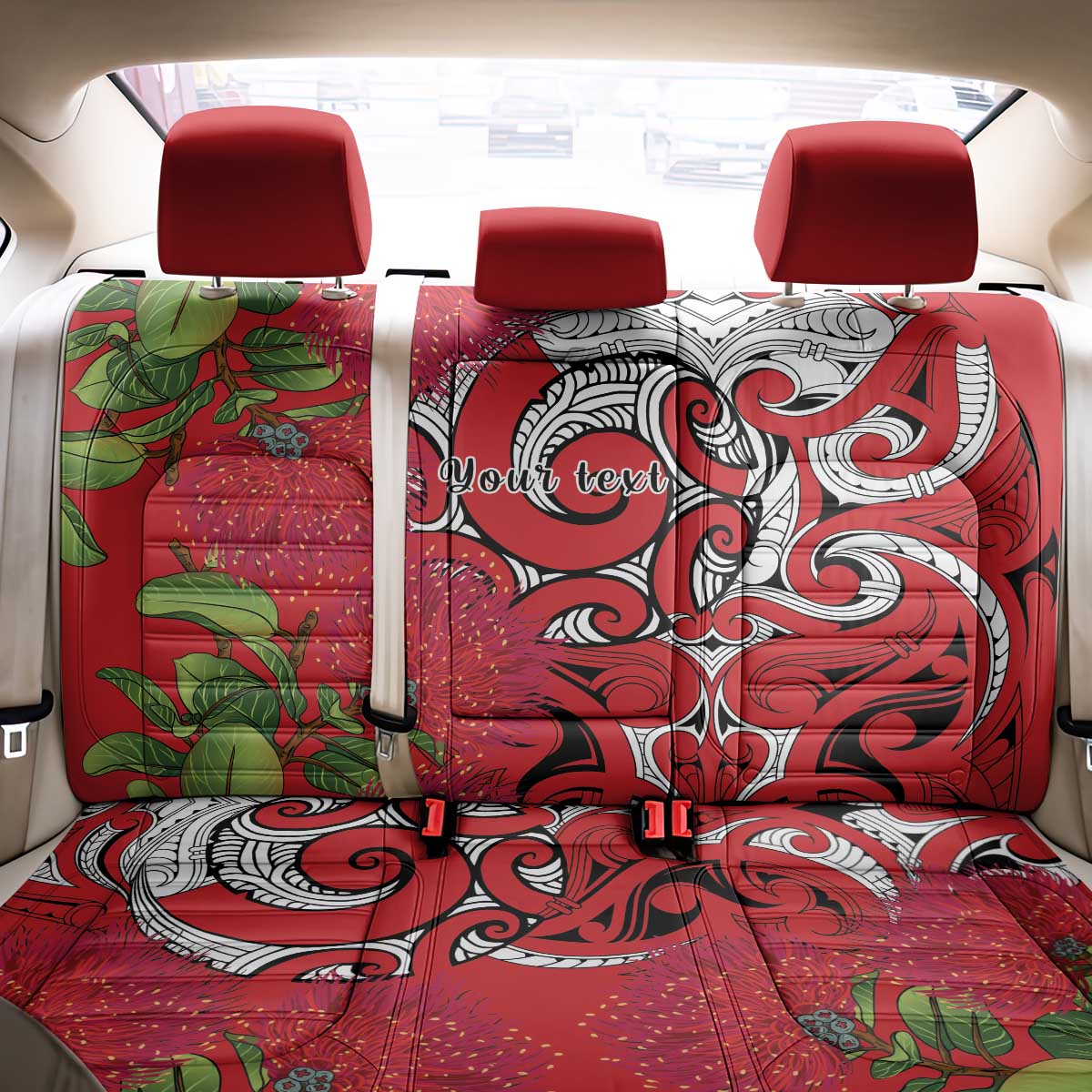 Personalised New Zealand Koru Pohutukawa Back Car Seat Cover Meri Kirihimete Aroha for Christmas - Aussie Hoodie