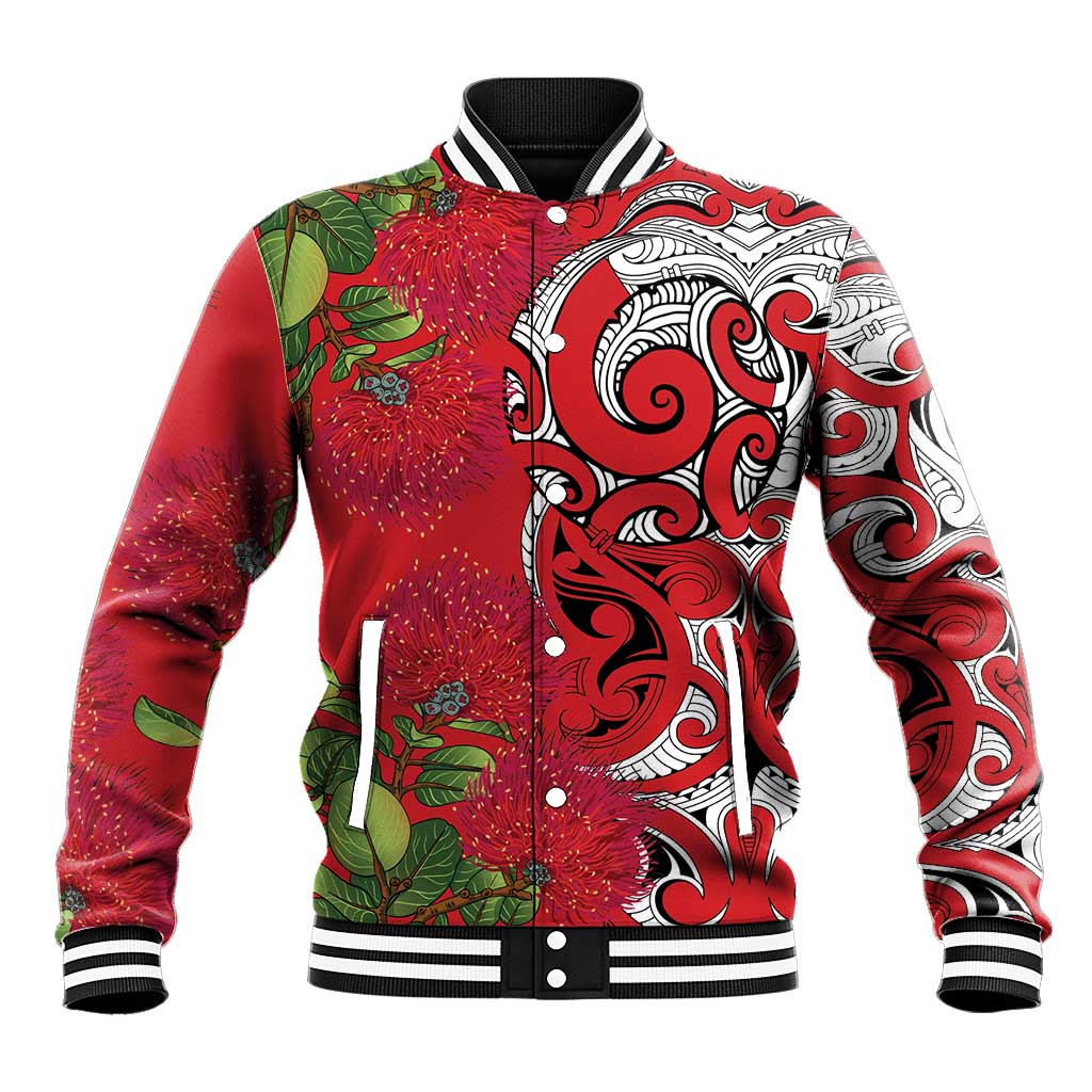 Personalised New Zealand Koru Pohutukawa Baseball Jacket Meri Kirihimete Aroha for Christmas - Aussie Hoodie