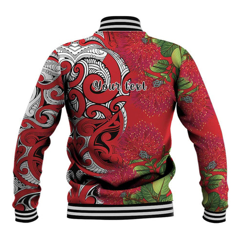 Personalised New Zealand Koru Pohutukawa Baseball Jacket Meri Kirihimete Aroha for Christmas - Aussie Hoodie