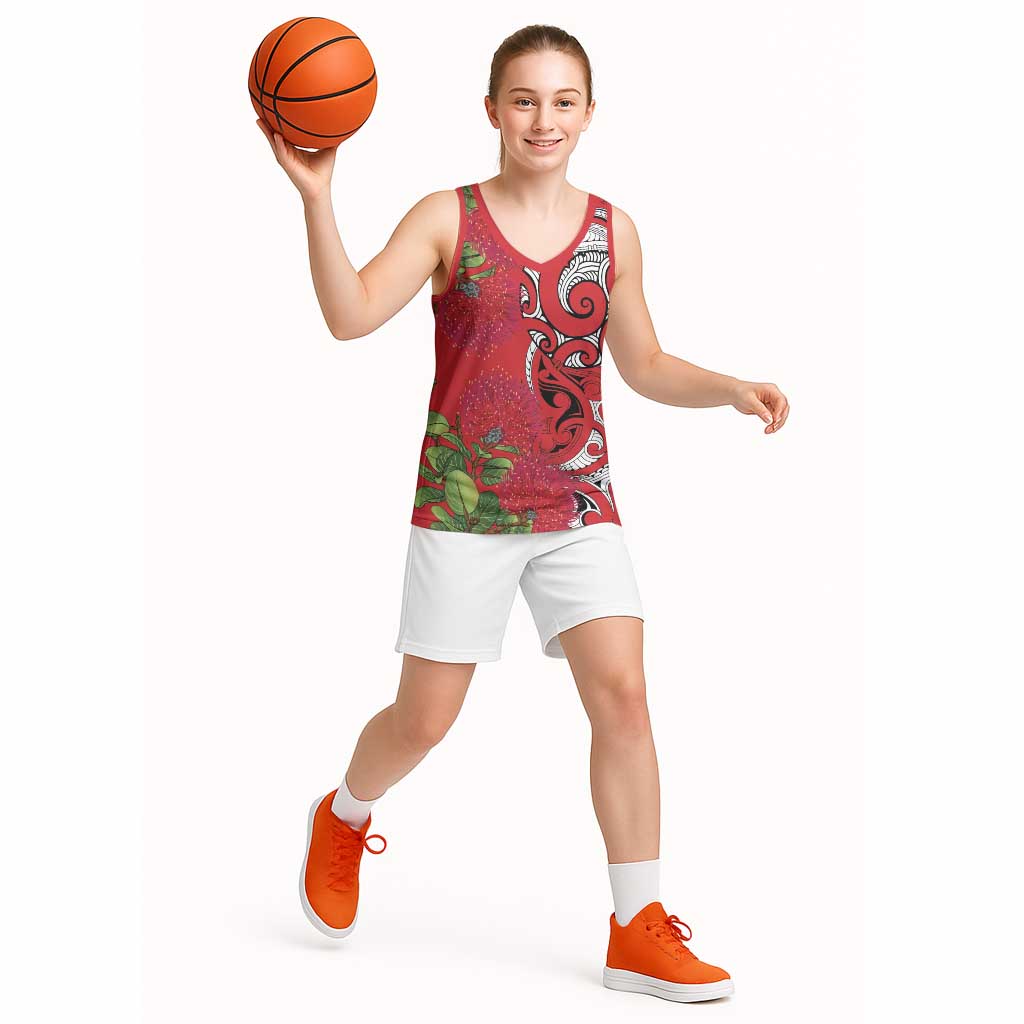 Personalised New Zealand Koru Pohutukawa Basketball Jersey Meri Kirihimete Aroha for Christmas - Aussie Hoodie