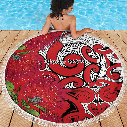 Personalised New Zealand Koru Pohutukawa Beach Blanket Meri Kirihimete Aroha for Christmas - Aussie Hoodie