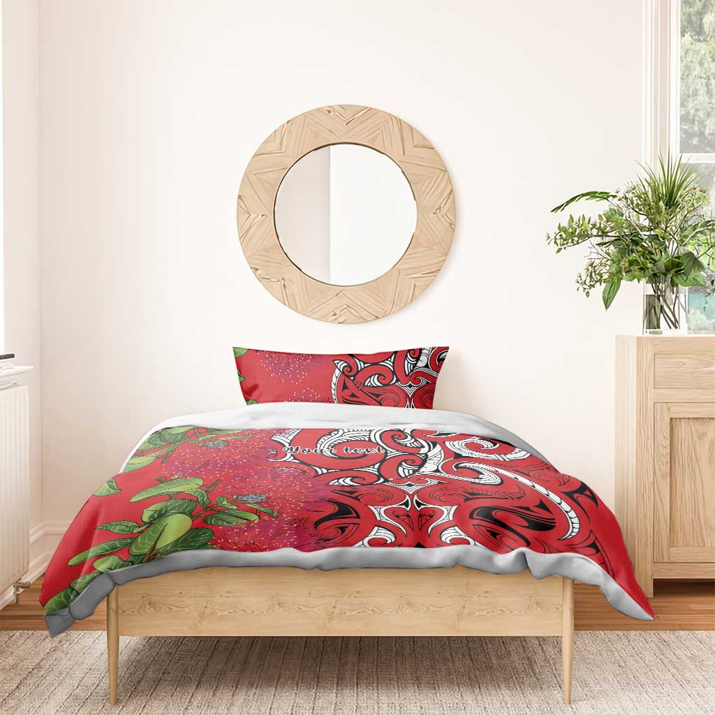 Personalised New Zealand Koru Pohutukawa Bedding Set Meri Kirihimete Aroha for Christmas - Aussie Hoodie