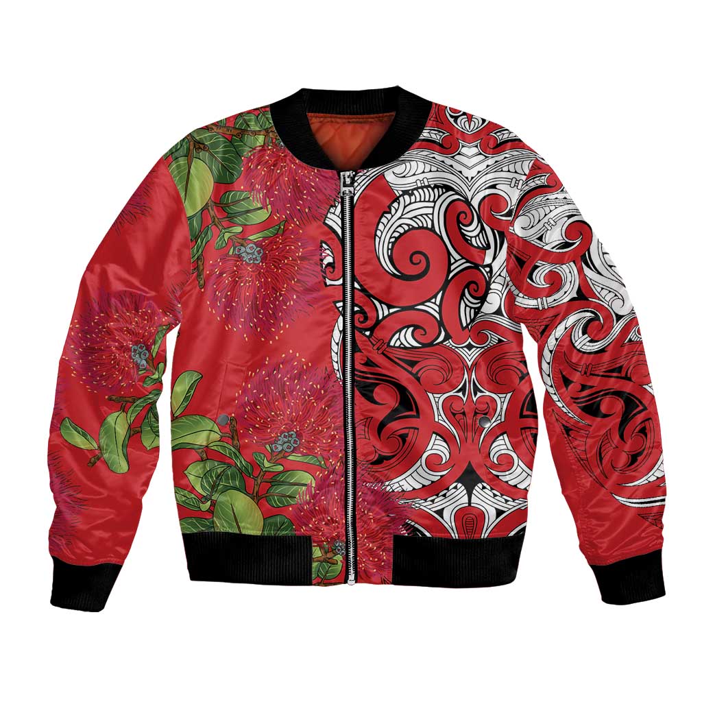 Personalised New Zealand Koru Pohutukawa Bomber Jacket Meri Kirihimete Aroha for Christmas - Aussie Hoodie