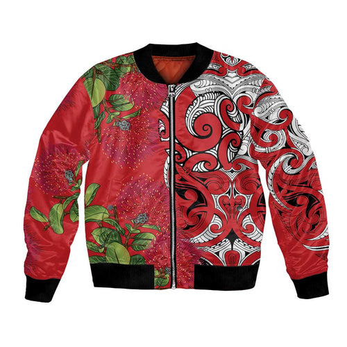 Personalised New Zealand Koru Pohutukawa Bomber Jacket Meri Kirihimete Aroha for Christmas - Aussie Hoodie