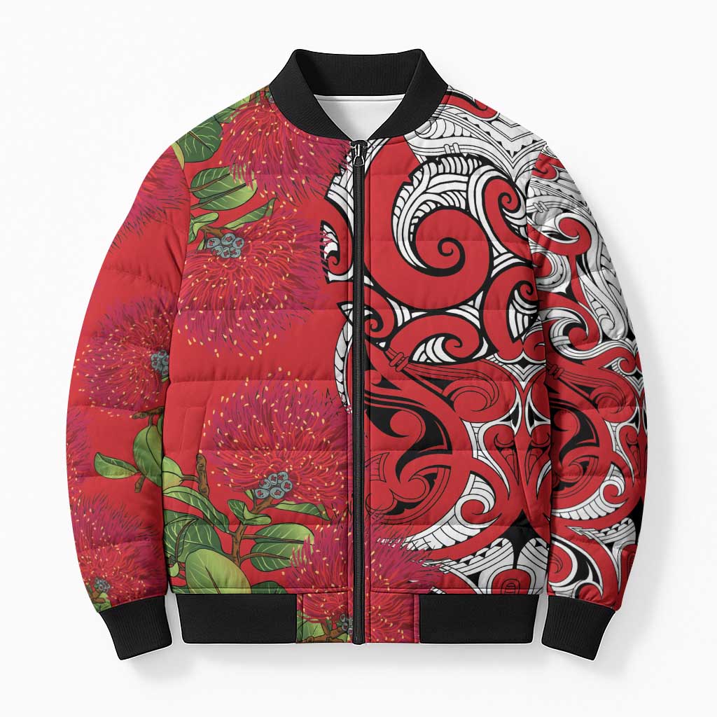 Personalised New Zealand Koru Pohutukawa Bomber Puffer Jacket Meri Kirihimete Aroha for Christmas - Aussie Hoodie