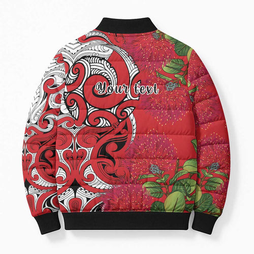 Personalised New Zealand Koru Pohutukawa Bomber Puffer Jacket Meri Kirihimete Aroha for Christmas - Aussie Hoodie